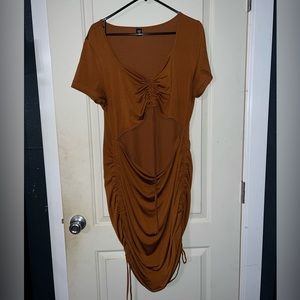 Brown draw string dress low cut